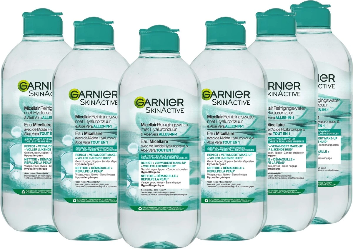 Garnier SkinActive Micellair Reinigingswater Met Hyaluronzuur & Aloë Vera - 6 X 400ml 3 Garnier SkinActive Micellair Reinigingswater Met Hyaluronzuur & Aloë Vera - 6 X 400ml