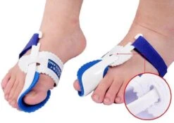 Hallux Valgus Statische Nachtspalk - Rechts + Links - Foot Pijnbestrijding - Teen Separator - Duim Corrector - Blauw / Wit -Lichaamsverzorging Winkel 1200x850