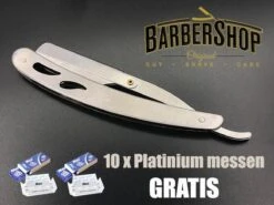 Merkloos Barberboy Shavette Razor Zilver - Klassiek Open Barbiersmes - Sheren Als Bij De Kapper! Open Straight Edge Klapmes – Scheermes – Razor – Cutthroat Van RVS Roestvrij Staal. Inclusief 10 Vervangbare Double Edge Scheermesjes! - Klapmes - Barbiersmes