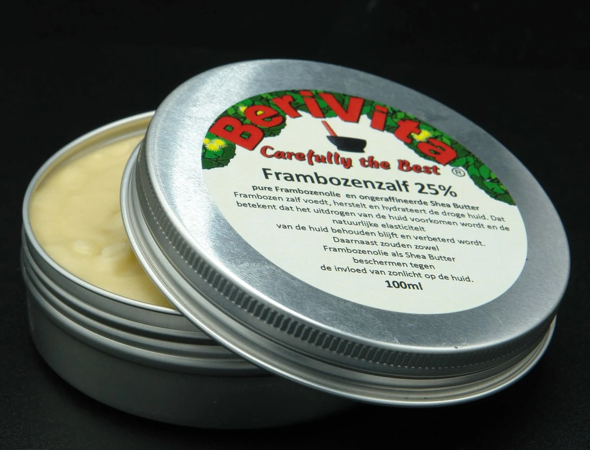 Frambozen Zalf 100ml Blik - Frambozenolie Met Shea Butter - Frambozenzalf Bevat Pure Frambozenpitolie, Frambozenzaadolie 3 Frambozen Zalf 100ml Blik - Frambozenolie Met Shea Butter - Frambozenzalf Bevat Pure Frambozenpitolie, Frambozenzaadolie