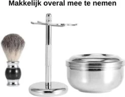 Complete Scheerset - Vaderdag Cadeau - RVS Scheerkom - Scheerkwast - Scheermeshouder - Badkamer Set - Scheerspullen -Lichaamsverzorging Winkel 1200x938