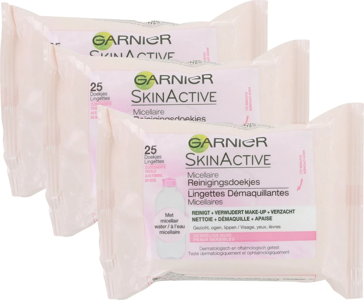 Garnier - SkinActive - Micellaire Reinigingsdoekjes Gevoelige Huid - 3 X 25 Stuks - Gezichtsreiniging - Voordeelverpakking 6 Garnier - SkinActive - Micellaire Reinigingsdoekjes Gevoelige Huid - 3 X 25 Stuks - Gezichtsreiniging - Voordeelverpakking - Afbeelding 4