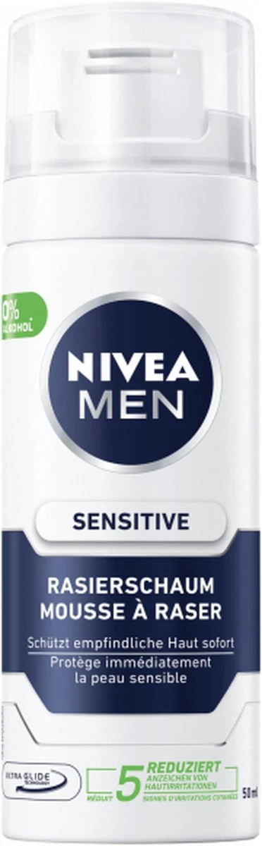 Nivea® | 4 X 50 Ml Scheerschuim Sensitive | Mini Flacon | Reisformaat | Gevoelige Huid | 3 Nivea® | 4 X 50 Ml Scheerschuim Sensitive | Mini Flacon | Reisformaat | Gevoelige Huid |
