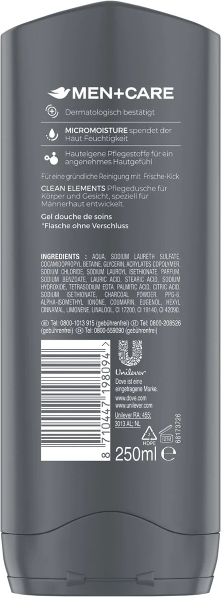 Dove Men+Care Douchegel Man Charcoal & Clay - 6 X 250 Ml - Voordeelverpakking 5 Dove Men+Care Douchegel Man Charcoal & Clay - 6 X 250 Ml - Voordeelverpakking - Afbeelding 3
