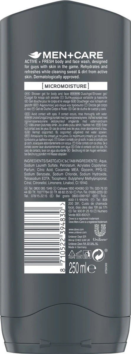 Dove Men+Care Sport Active Fresh - 6 X 250 Ml - Voordeelverpakking 7 Dove Men+Care Sport Active Fresh - 6 X 250 Ml - Voordeelverpakking - Afbeelding 5