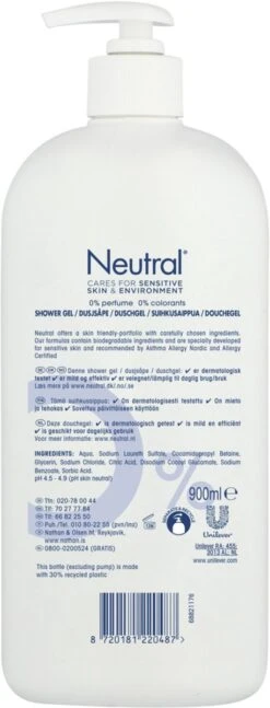 Neutral 0% Milde Showergel - 0% Parfum & 0% Kleurstoffen - 900 Ml -Lichaamsverzorging Winkel 458x1200 2