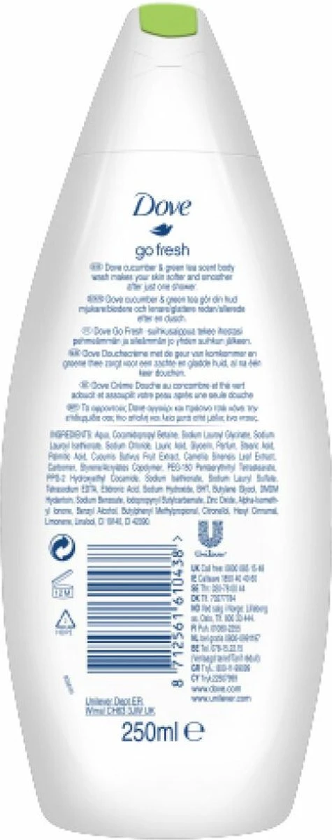 Dove Douchegel Go Fresh Refreshing - 6 X 250 Ml - Voordeelverpakking 4 Dove Douchegel Go Fresh Refreshing - 6 X 250 Ml - Voordeelverpakking - Afbeelding 2