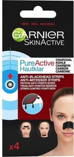 Garnier Skinactive Face SkinActive PureActive Nose Strips Charcoal - 2 X 4 Stuks - Voordeelverpakking