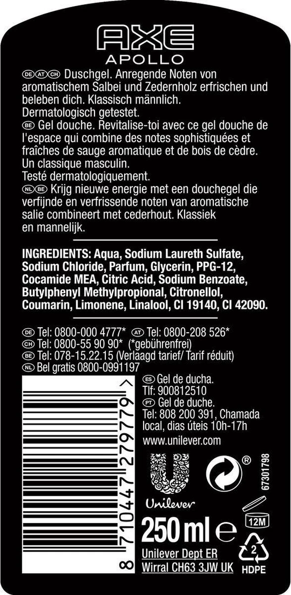 Axe Apollo Showergel - 6 X 250 Ml - Voordeelverpakking 6 Axe Apollo Showergel - 6 X 250 Ml - Voordeelverpakking - Afbeelding 4