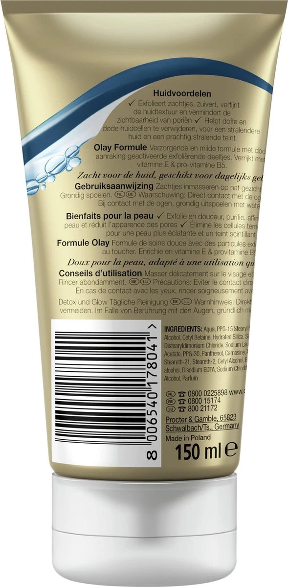 Olay Cleanse Detox & Glow - Dagelijkse Scrub - Met Vitamine E En Provitamine B5 - Mild Voor De Huid - Voor Dagelijks Gebruik - 150ml 4 Olay Cleanse Detox & Glow - Dagelijkse Scrub - Met Vitamine E En Provitamine B5 - Mild Voor De Huid - Voor Dagelijks Gebruik - 150ml - Afbeelding 2