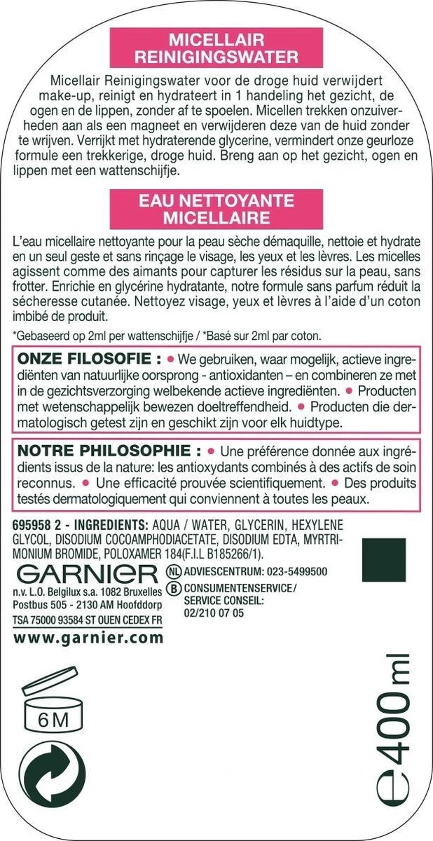 Garnier SkinActive - Micellair Reinigingswater Voor De Droge Huid - 3 X 400 Ml - Micellair Water Voordeelverpakking 5 Garnier SkinActive - Micellair Reinigingswater Voor De Droge Huid - 3 X 400 Ml - Micellair Water Voordeelverpakking - Afbeelding 3