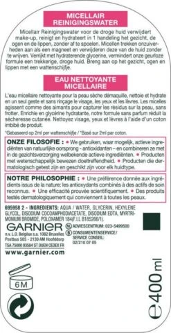 Garnier SkinActive Micellair Reinigingswater Voor De Gevoelige Huid - 3 X 400ml 18 Garnier SkinActive Micellair Reinigingswater Voor De Gevoelige Huid - 3 X 400ml -Lichaamsverzorging Winkel 618x1200 3