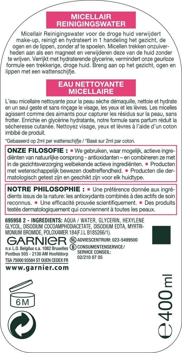 Garnier SkinActive Micellair Reinigingswater Voor De Gevoelige Huid - 3 X 400ml 12 Garnier SkinActive Micellair Reinigingswater Voor De Gevoelige Huid - 3 X 400ml - Afbeelding 10