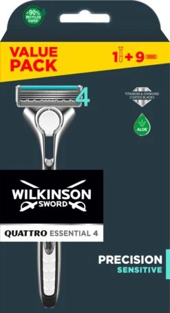 Wilkinson Sword Quattro Titanium Sensitive Scheerapparaat + 9 Scheermessen -Lichaamsverzorging Winkel 654x1200 4