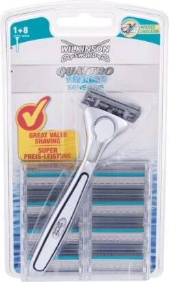 Wilkinson Sword Quattro Titanium Sensitive Scheerapparaat + 9 Scheermessen