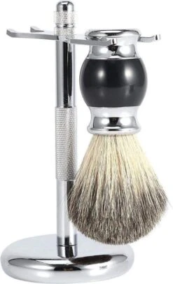 Complete Scheerset - Vaderdag Cadeau - RVS Scheerkom - Scheerkwast - Scheermeshouder - Badkamer Set - Scheerspullen -Lichaamsverzorging Winkel 730x1200