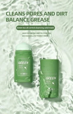 MENGSIQI - Green Mask Stick - Huidverzorging - Gezichtsmasker - Kleimasker - Mee Eters & Acne Verwijderen - Acne Verzorging - Vette Huid - Mee-eter Verwijderaar - Poriën Reiniger -Blackhead - Unisex - Verzachtend -Verkoelend - Dermatologisch Getest -Lichaamsverzorging Winkel 773x1200 2