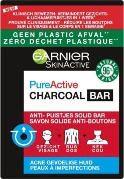 Garnier SkinActive Pure Active Charcoal Gezichtsreinigings Bar 100 Gr