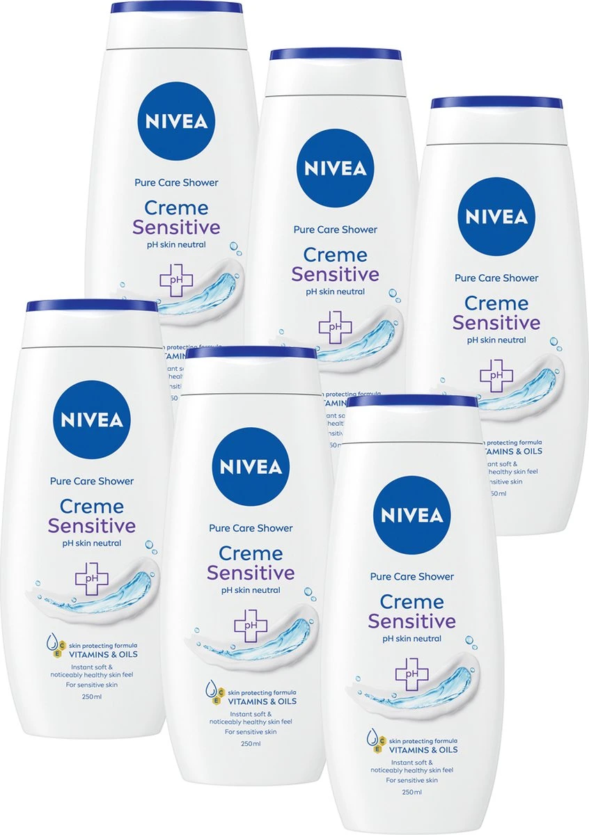 NIVEA Douche Crème Sensitive - 250 Ml - Douchecrème - 6 St - Voordeelverpakking 3 NIVEA Douche Crème Sensitive - 250 Ml - Douchecrème - 6 St - Voordeelverpakking