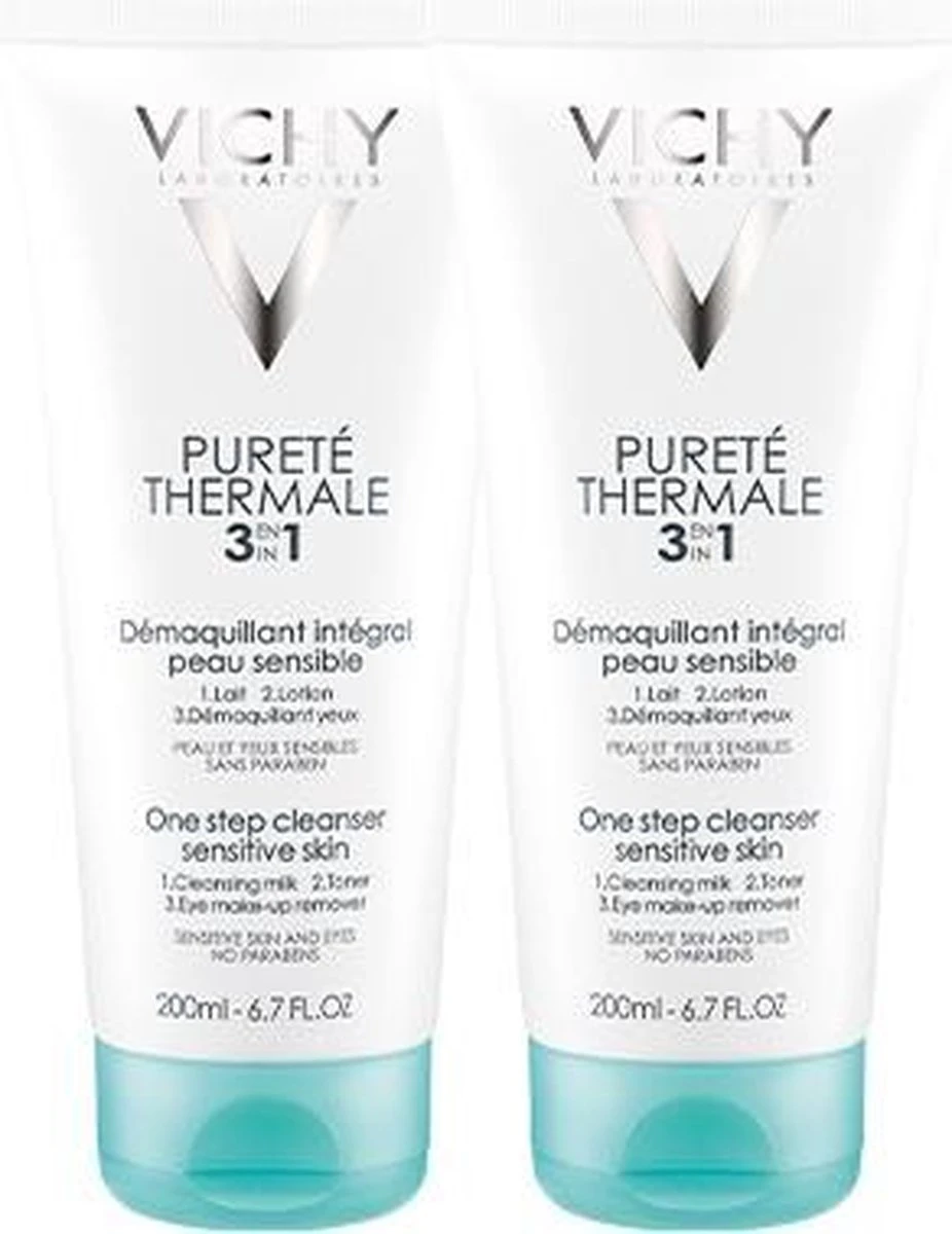 Vichy Pureté Thermale 3-in-1 Reinigingslotion - 2 X 200 Ml - Make-up Verwijdering 3 Vichy Pureté Thermale 3-in-1 Reinigingslotion - 2 X 200 Ml - Make-up Verwijdering