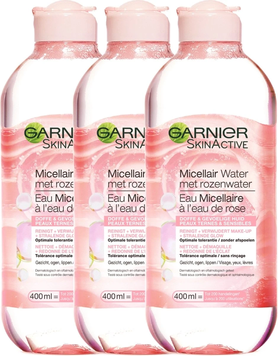 Garnier Skinactive Micellair Reinigingswater Met Rozenwater - 3 X 400 Ml - Micellair Water Voor Een Stralende Huid - Voordeelverpakking 3 Garnier Skinactive Micellair Reinigingswater Met Rozenwater - 3 X 400 Ml - Micellair Water Voor Een Stralende Huid - Voordeelverpakking