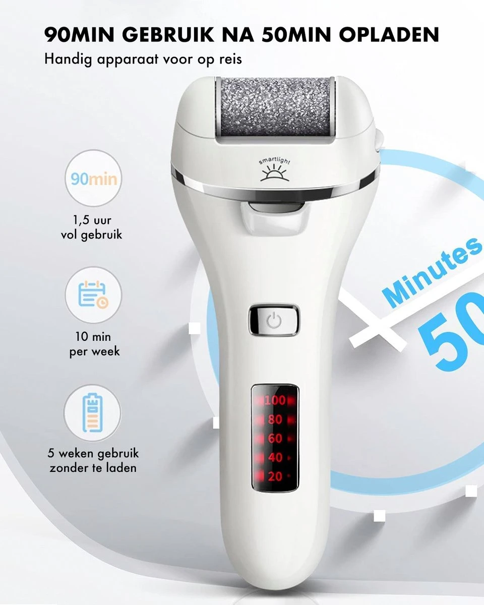 DynaBright Elektrische Eelt Verwijderaar - LED Verlichting - Voetvijl - Inclusief 3 Rollers - Oplaadbaar 5 DynaBright Elektrische Eelt Verwijderaar - LED Verlichting - Voetvijl - Inclusief 3 Rollers - Oplaadbaar - Afbeelding 3