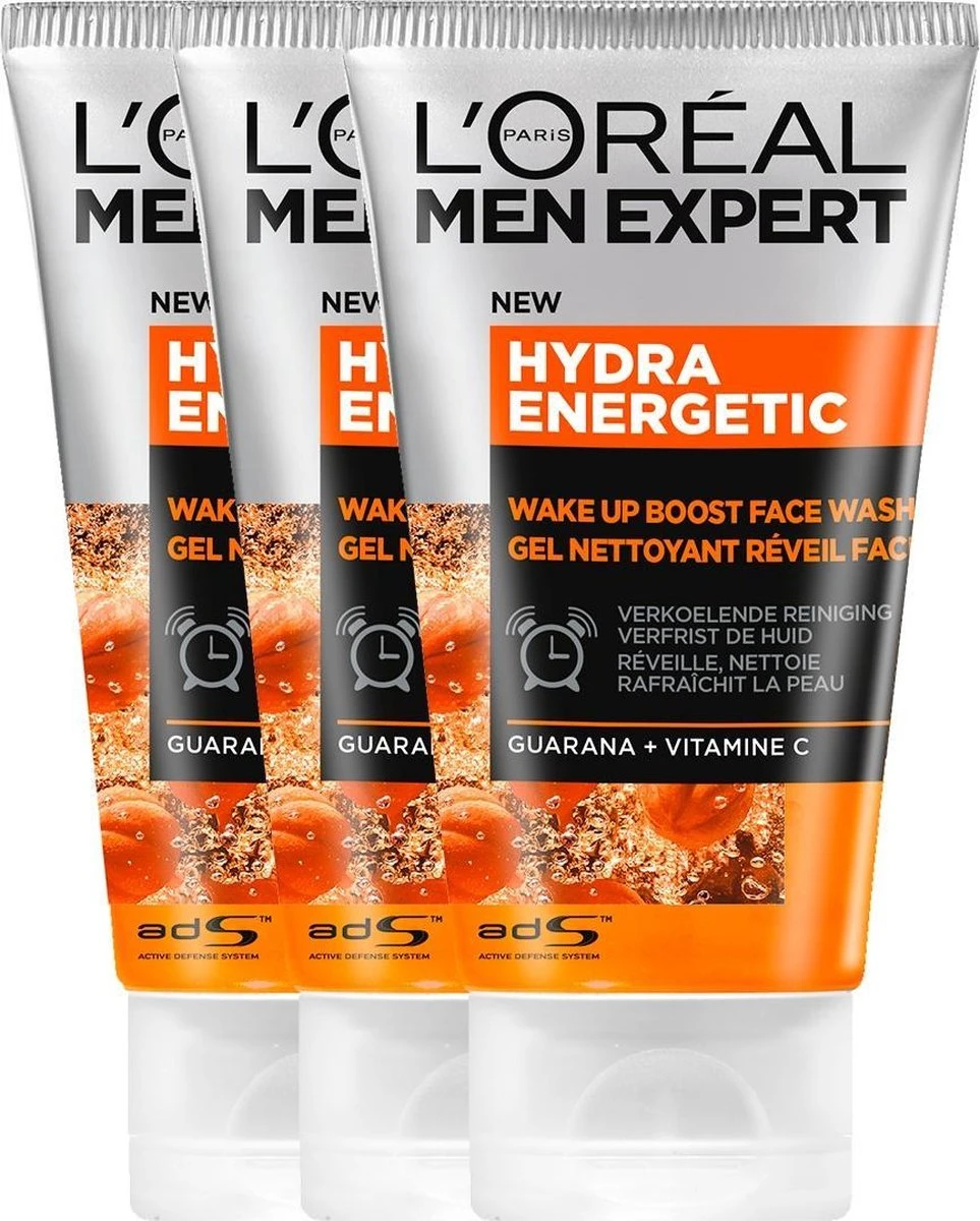 L’Oréal Paris Men Expert Hydra Energetic Gezichtsreiniger - 3 X 100 Ml - Voordeelverpakking 3 L’Oréal Paris Men Expert Hydra Energetic Gezichtsreiniger - 3 X 100 Ml - Voordeelverpakking