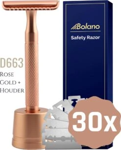 Bolano® Safety Razor Set Rose Gold + 30 Double Edge Scheermesjes + Houder - Klassiek Scheermes Voor Mannen En Vrouwen - D663