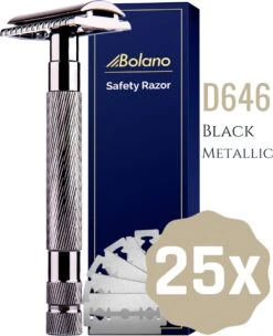 Bolano® Safety Razor Black Metallic + 25 Double Edge Scheermesjes - Klassiek Scheermes Voor Mannen En Vrouwen - Messing