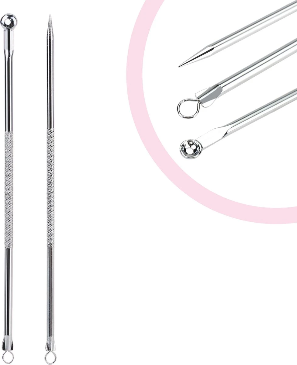 Professionele Comedonenlepel Set - Puistjes Verwijderen - Comedonendrukker - Puisten Verwijderaar - Mee Eter Verwijderaar 3 Professionele Comedonenlepel Set - Puistjes Verwijderen - Comedonendrukker - Puisten Verwijderaar - Mee Eter Verwijderaar