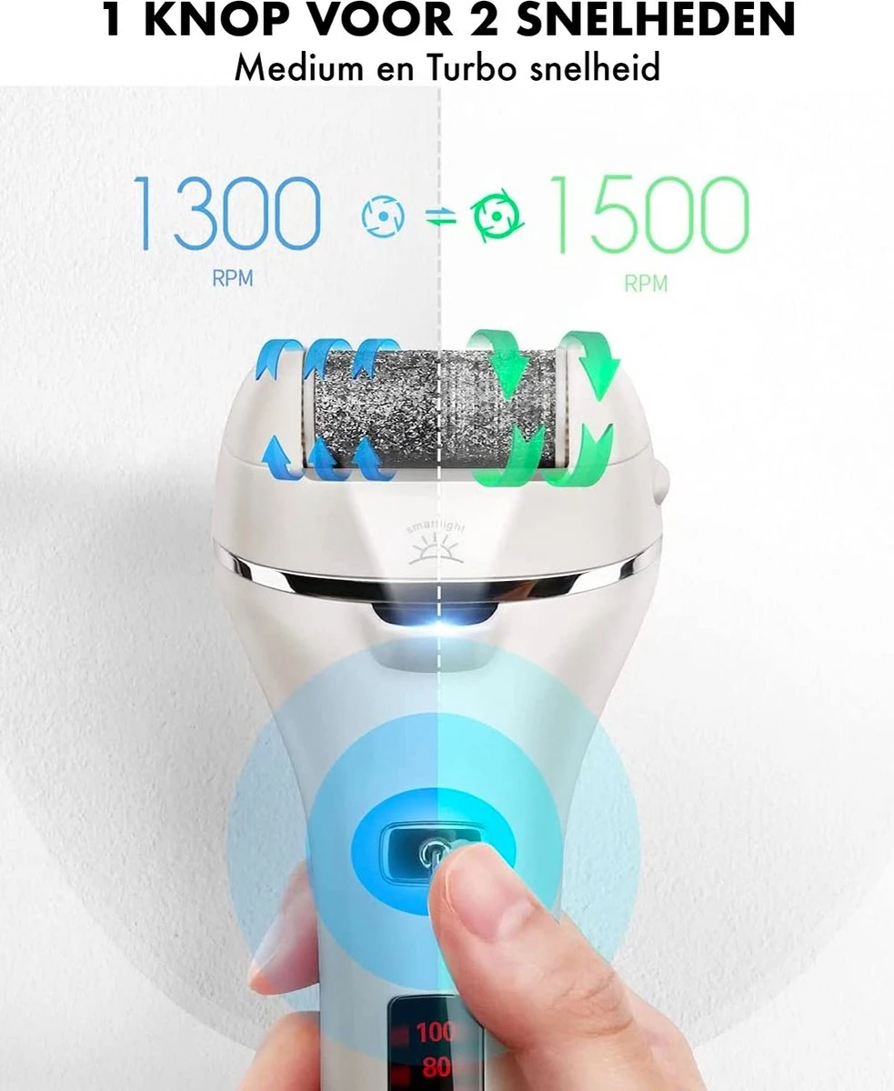 DynaBright Elektrische Eelt Verwijderaar - LED Verlichting - Voetvijl - Inclusief 3 Rollers - Oplaadbaar 7 DynaBright Elektrische Eelt Verwijderaar - LED Verlichting - Voetvijl - Inclusief 3 Rollers - Oplaadbaar - Afbeelding 5