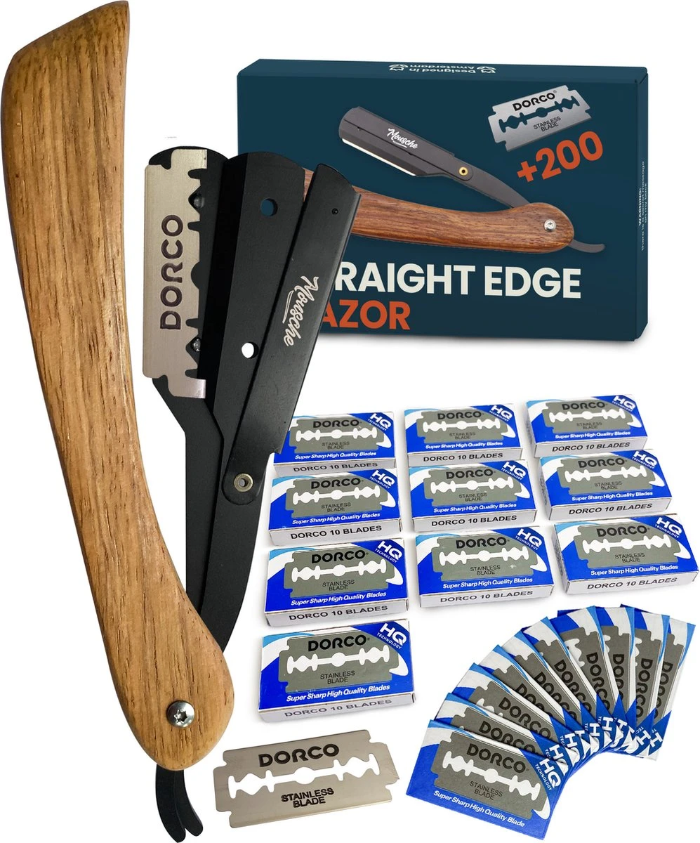 Mousche Barbiersmes Met 200 Scheermesjes - Klassiek Open Scheermes - Barber Mes - Shavette - Straight Razor - Klapmes - Nekmes - Kappersmes 3 Mousche Barbiersmes Met 200 Scheermesjes - Klassiek Open Scheermes - Barber Mes - Shavette - Straight Razor - Klapmes - Nekmes - Kappersmes